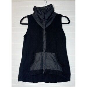 Eileen Fisher Black Knit Merino Wool and Puffer Full Zip Vest Size PP Petite XS